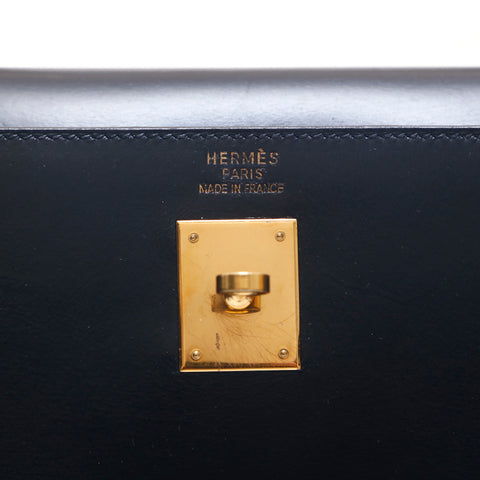 エルメス HERMES ケリー35 ボックスカーフ ハンドバッグ □D刻印 ブラック P15503