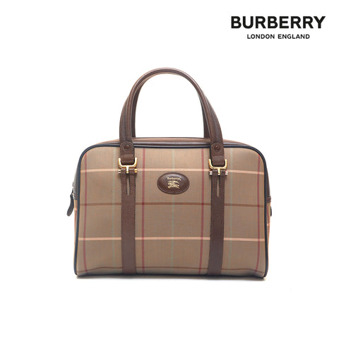 バーバリー BURBERRY チェック レザー ハンドバッグ ブラウン P15528