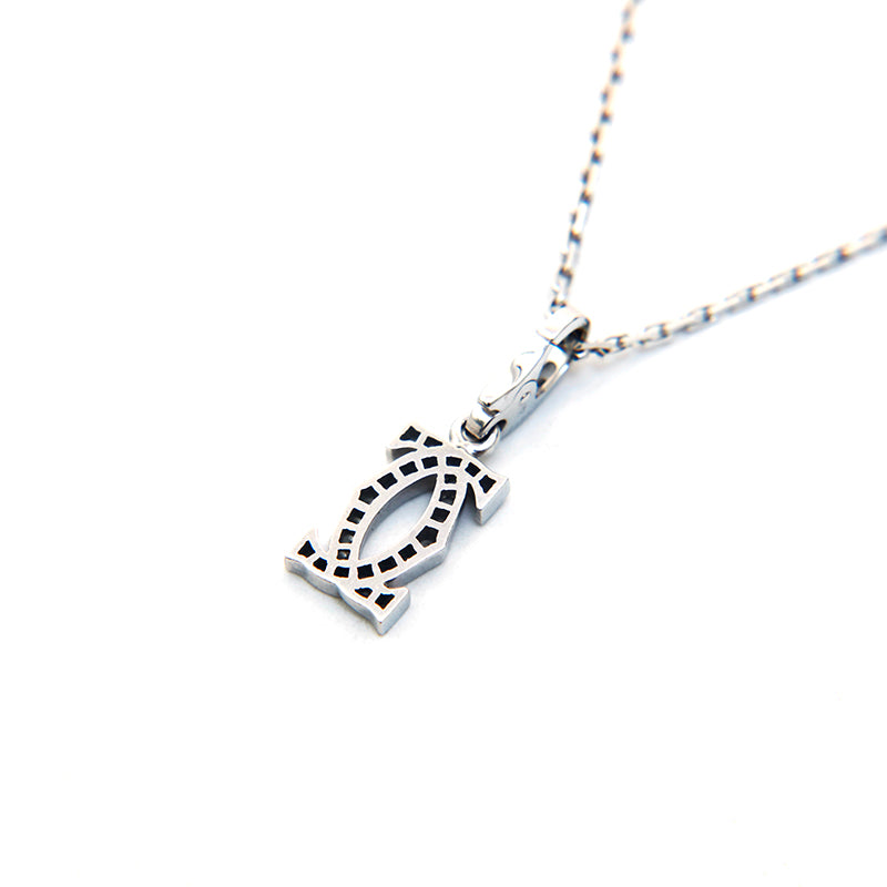 極秘品 Cartier C2 チャーム ネックレス シルバーカラー カルティエ CARTIER 2Cチャーム ダイヤ 750 7.62g ネックレス シルバー