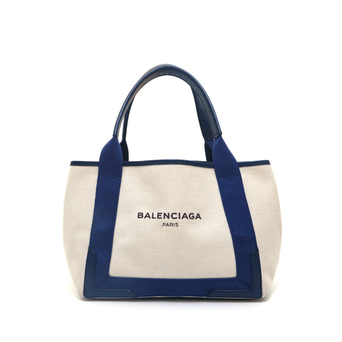 バレンシアガ BALENCIAGA カバスS ロゴ ハンドバッグ ネイビー×アイボリー P15566