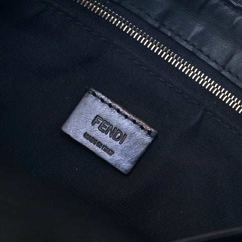 フェンディ FENDI ロゴ レザー 手持ち付き クラッチバッグ ブラック×グレー P15570