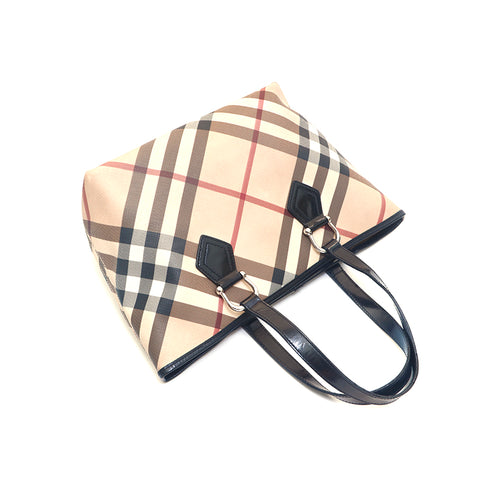 バーバリー BURBERRY チェック PVC ハンド トートバッグ ベージュ P15571