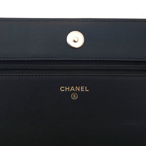 シャネル CHANEL キャビアスキン Vステッチ GD金具 ウォレットチェーン ブラック P15677