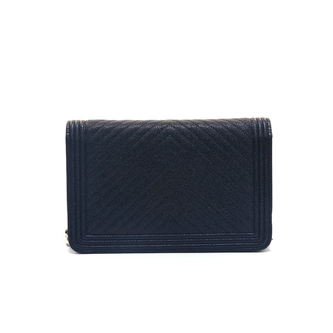 シャネル CHANEL キャビアスキン Vステッチ GD金具 ウォレットチェーン ブラック P15677