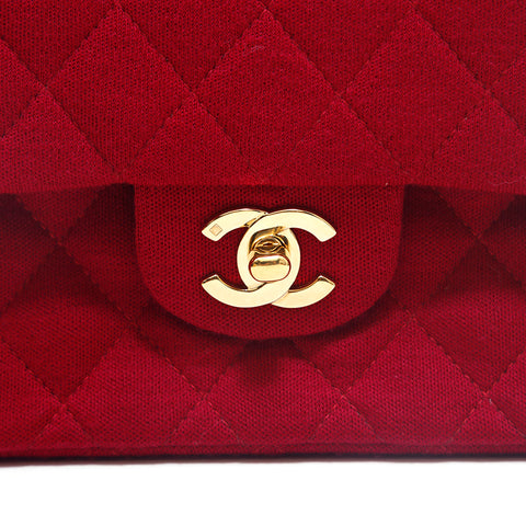 シャネル CHANEL ダブルフラップ マトラッセ ショルダーバッグ コットン レッド P15725