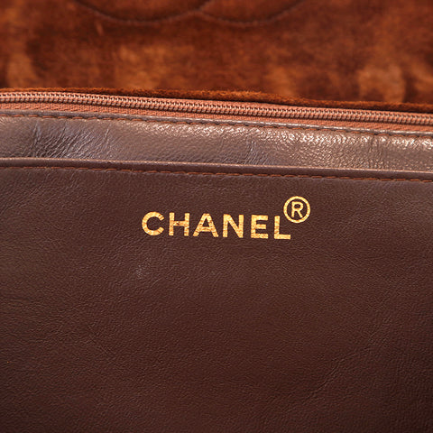 Chanel Suede Matelasse Chain Shoulder Bag Brown P15758