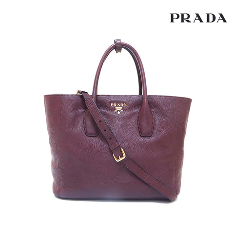 プラダ PRADA レザー 2WAY トートバッグ ワインレッド P15762