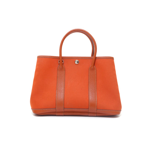 エルメス HERMES ガーデンパーティTPM  トワルオフィシエ ハンドバッグ □I刻印 2005年 オレンジ P15772