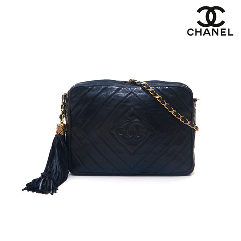 Chanel Diamond Stitch Fringe Chain Shoulder Bag Black P15776