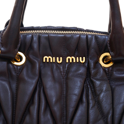 ミュウ ミュウ Miu Miu マトラッセ 2way レザー ショルダー ハンドバッグ ブラウン P15888