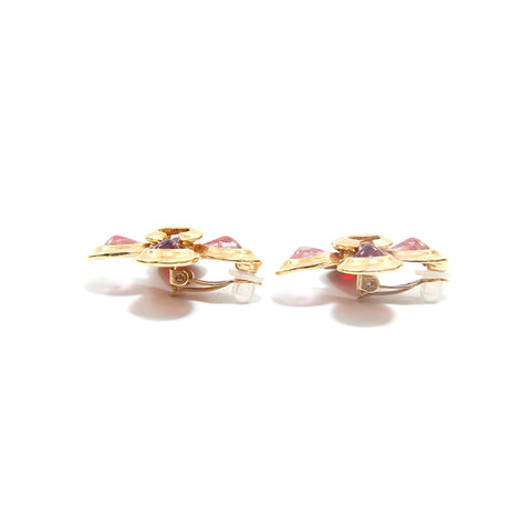 Chanel Coco Mark Colored Stone Earrings Gold P15963