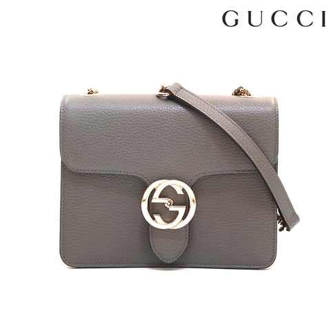 グッチ GUCCI インターロッキングG ショルダーバッグ レザー グレー P16003