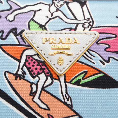 プラダ PRADA 三角ロゴ  ボストンバッグ キャンバス ブルー P16006
