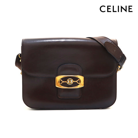 CELINE logo leather shoulder bag brown P16059