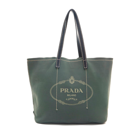 PRADA Logo Canvas Tote Bag Green P16064