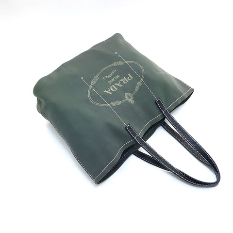 PRADA Logo Canvas Tote Bag Green P16064