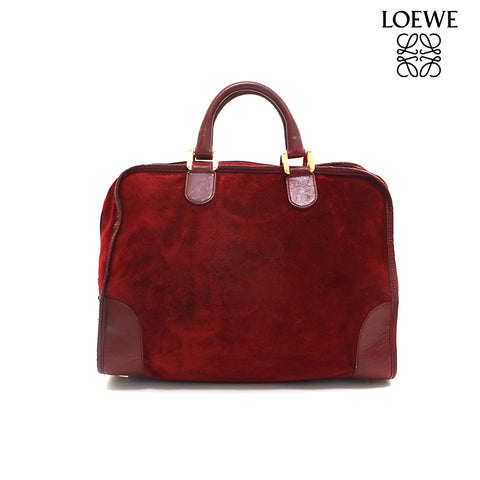 ロエベ LOEWE アマソナ アナグラム スエード×レザー ハンドバッグ レッド P16069