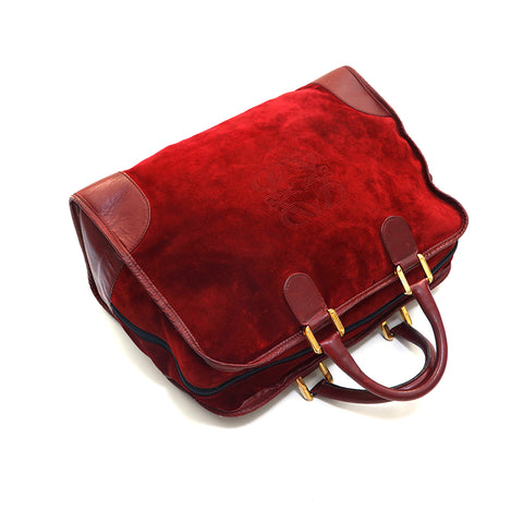 Loewe Amazona Anagram Suede x Leather Handbag Red P16069