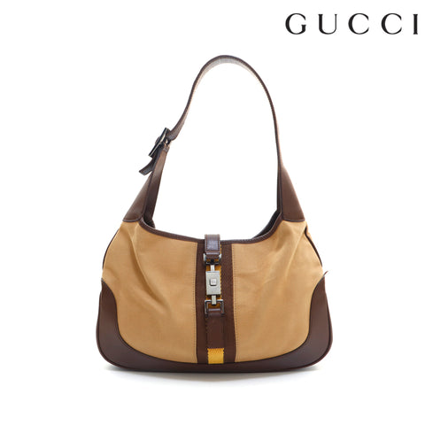 グッチ GUCCI ジャッキー キャンバス×レザー ハンドバッグ ブラウン P16074