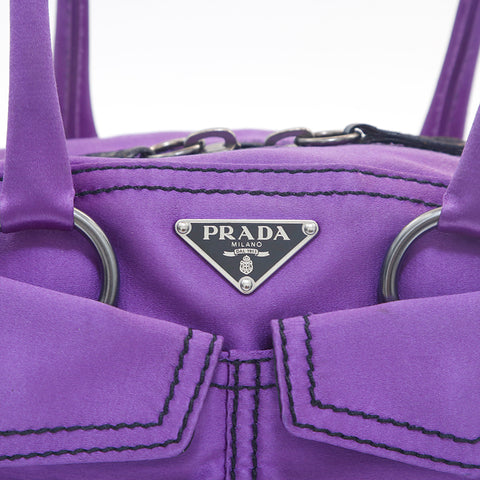 プラダ PRADA 三角ロゴ サテン ハンドバッグ パープル P16186