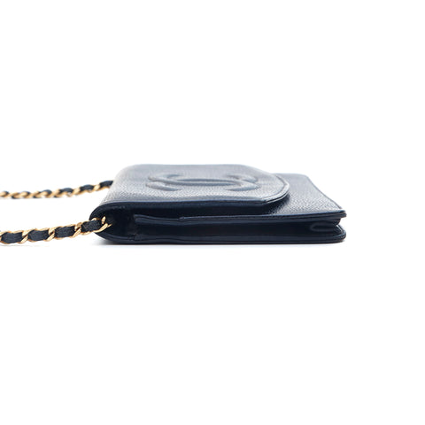 Chanel Caviar Skin Chain Wallet Shoulder Bag Black P16216