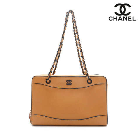 シャネル CHANEL レザー チェーン トートバッグ ブラウン P16228