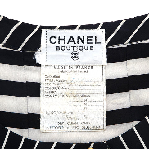 Chanel Streifenkleid Seiden weiß x Schwarz P16238