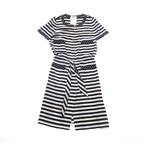 Chanel Stripe Dress Silk White x Black P16238