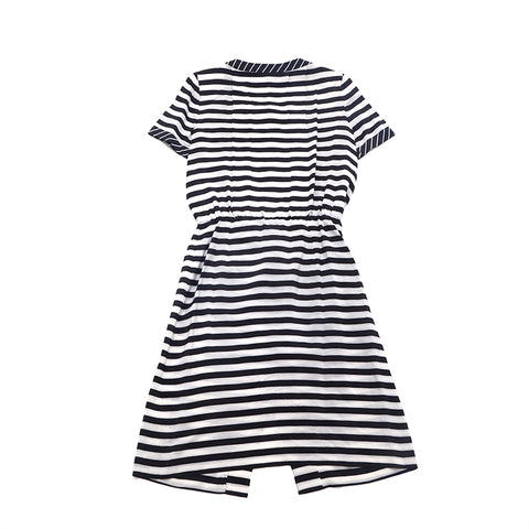 Chanel Stripe Dress Silk White x Black P16238