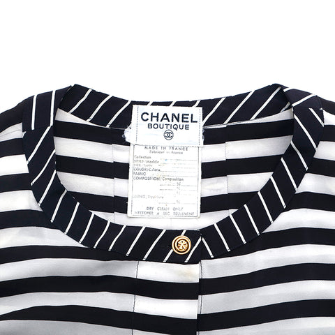 Chanel Streifenkleid Seiden weiß x Schwarz P16238