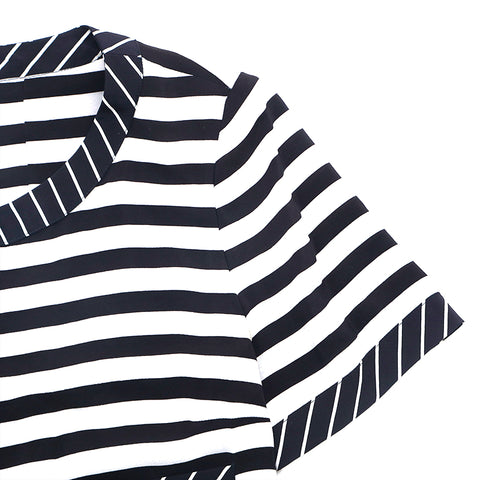 Chanel Stripe Robe Silk blanc x noir p16238