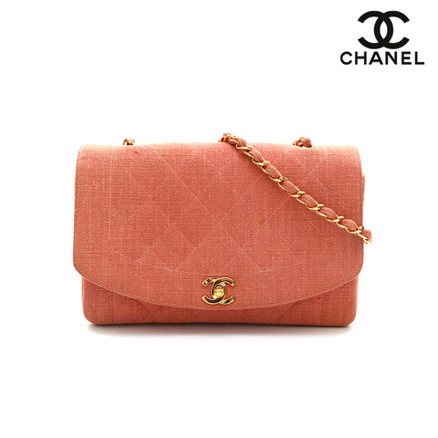 シャネル CHANEL リネン 麻 ダイアナ チェーン ショルダーバッグ ピンク系 P16247