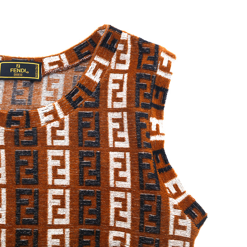 【美品】FENDI ズッカ パイル地 ノースリーブ ワンピース サイズ44 美品】FENDI ズッカ パイル地 ノースリーブ ワンピース サイズ44