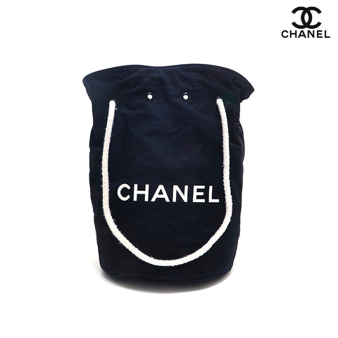 シャネル CHANEL ロゴ 巾着 ワン ショルダーバッグ キャンバス ブラック P16382