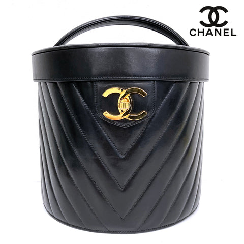 Chanel Chevron 2-Wege Spiegelte Waschtasche Schwarz WS2442