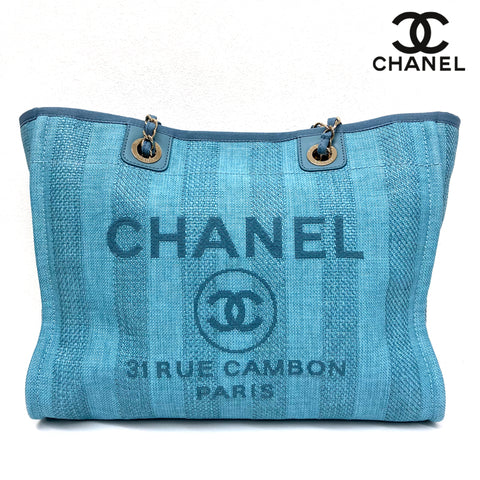 シャネル CHANEL クルーズライン ドーヴィルMM トートバッグ ゴールドチェーン ライトブルー WS2580