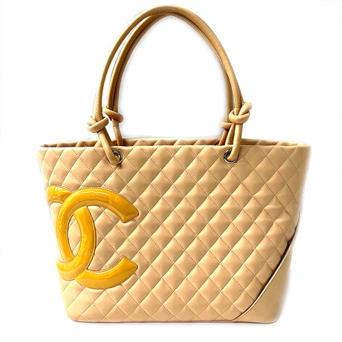 シャネル CHANEL カンボンライン ミディアム ハンドバッグ COCO ココ マーク レザー レディース ベージュ×イエロー P16627