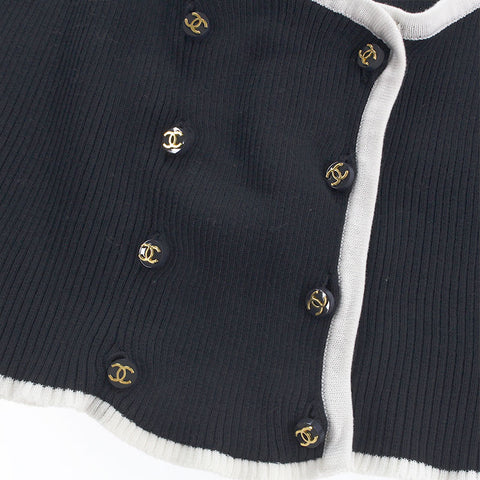 Chanel Chanel Coco Mark Button Button Chibi Länge Beste Tops Cut SOW Navy EIT0709P2561