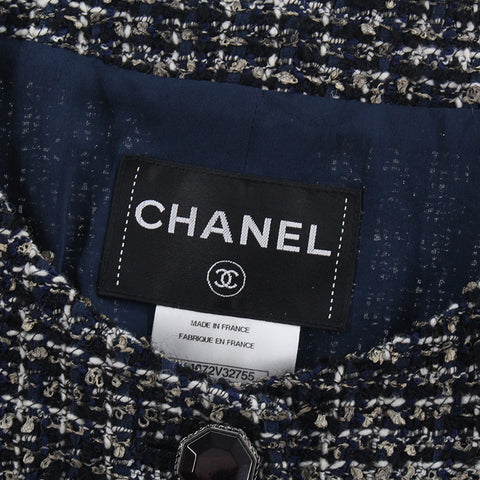 シャネル CHANEL ビジューボタン ツイード ジャケット M8679 ネイビー P2845