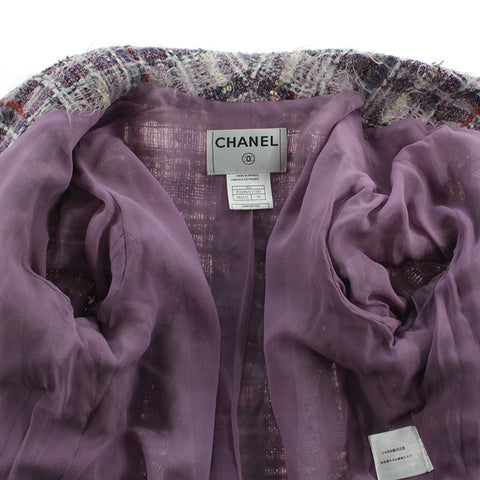 シャネル CHANEL チェック ツイード ココボタンジャケット スカート スーツ M4152 パープル P2851