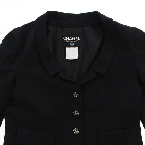 シャネル CHANEL クローバー グリポアボタンジャケット ワンピース スーツ ブラック P2853