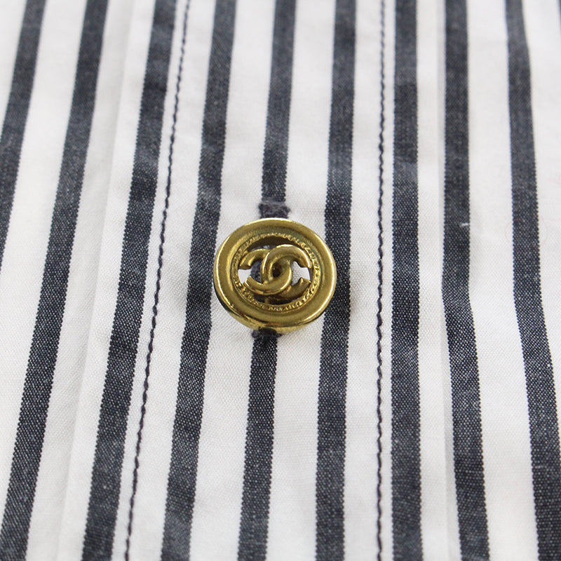 シャネル CHANEL ストライプ 長袖シャツ ホワイト×グレー P2859 – NUIR