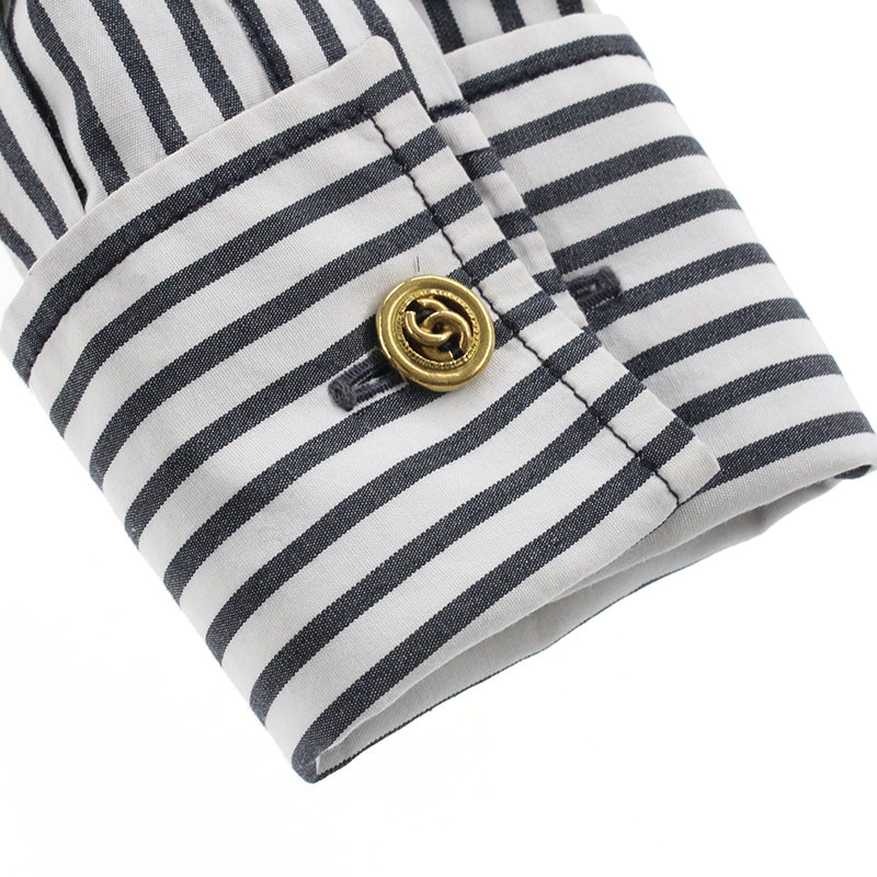 シャネル CHANEL ストライプ 長袖シャツ ホワイト×グレー P2859 – NUIR