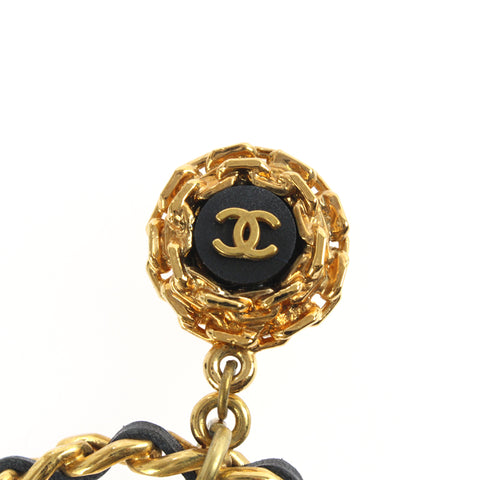 Chanel Coco Mark Leather Boucles d'oreilles swing tressés 93p Gold X Black P2862