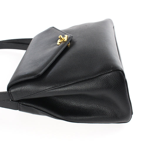 Chanel CHANEL Turn Lock Handbag Semi Shoulder Bag 5th Leather Black P2915