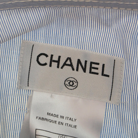 Chanel Camellia Button Striped Shirt Bluse Marine P2936