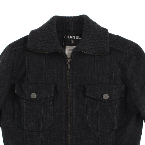 Chanel CHANEL Denim Knit Jacket Skirt Setup Black P2941