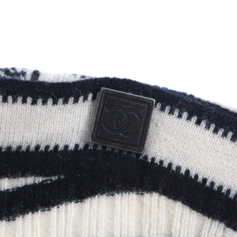 Chanel CHANEL Sports Line Cashmere Border Tops Knit White P3031