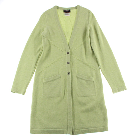 Chanel Chanel Cassima Drehen Sie die lange Strickjacke Green P3032 ab