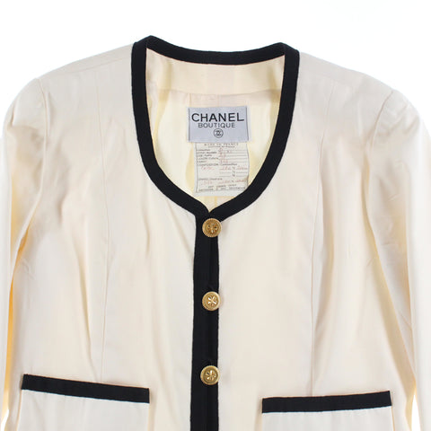 シャネル CHANEL バイカラー ブレード ジャケット スカート スーツ 38 ホワイト P3036